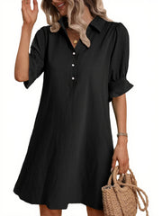 Women's Solid Ruffle Sleeve Button Down Shirt Dress