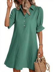 Women's Solid Ruffle Sleeve Button Down Shirt Dress