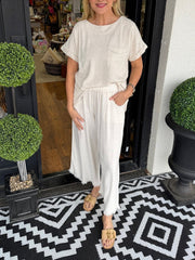 Women's Casual Solid Cotton Linen Lounge Set