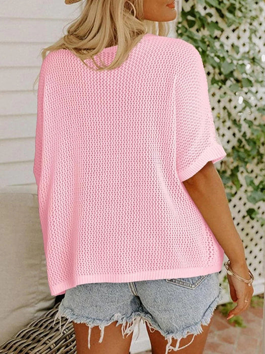 Women's Floral Short Sleeve Crocheted Cover-Up