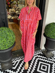 Women's V Neck Striped Shirt Dress