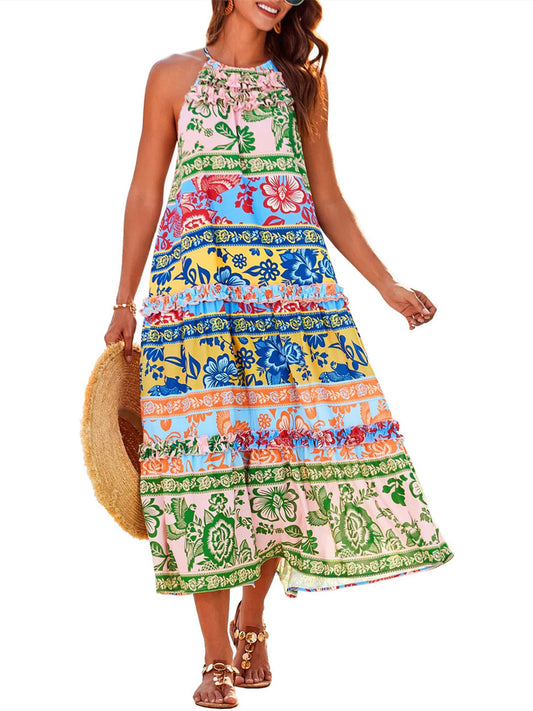 Women's Halter Neck Floral Print Vacation Dress