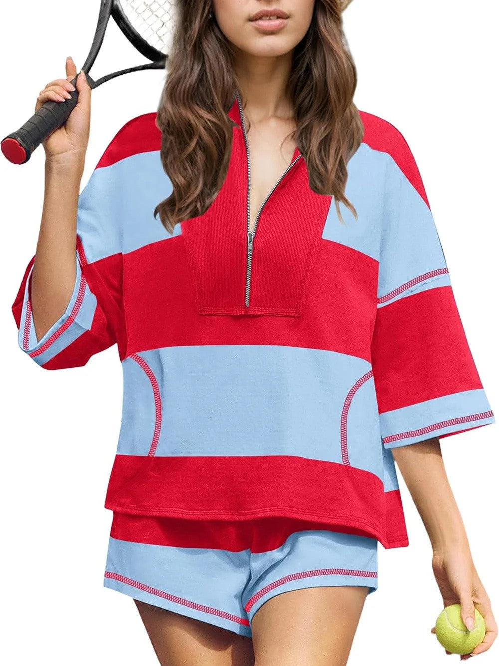 Women's Summer Oversized Striped Shirt and Shorts Sets