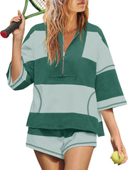 Women's Summer Oversized Striped Shirt and Shorts Sets