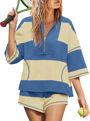 Women's Summer Oversized Striped Shirt and Shorts Sets