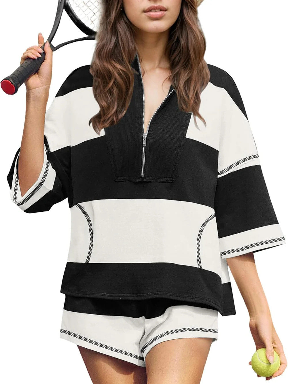 Women's Summer Oversized Striped Shirt and Shorts Sets