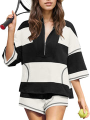 Women's Summer Oversized Striped Shirt and Shorts Sets