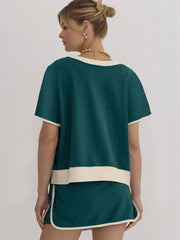 Women's Colorblock Edge Drop Shoulder T-Shirt Skort 2Pcs Set
