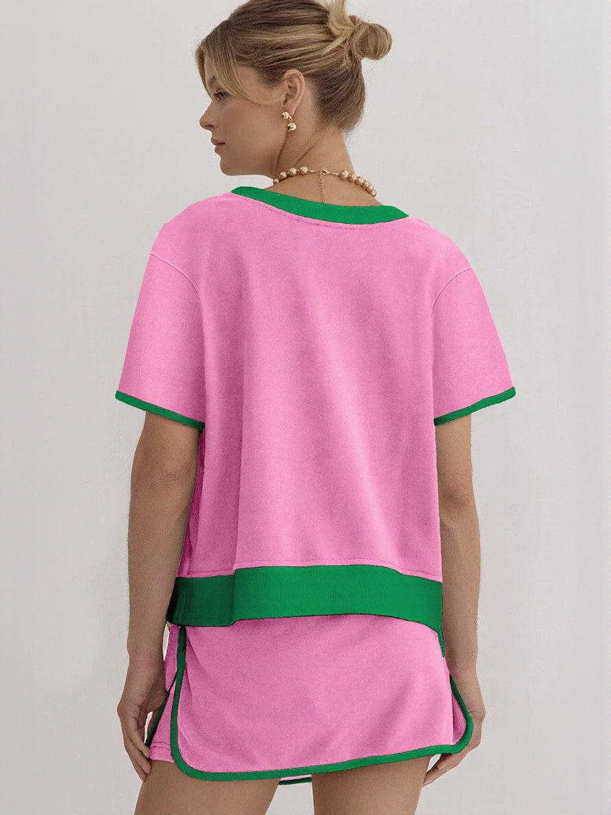 Hot Sale - Summer Colorblock T-Shirt and Skort 2Pcs Set