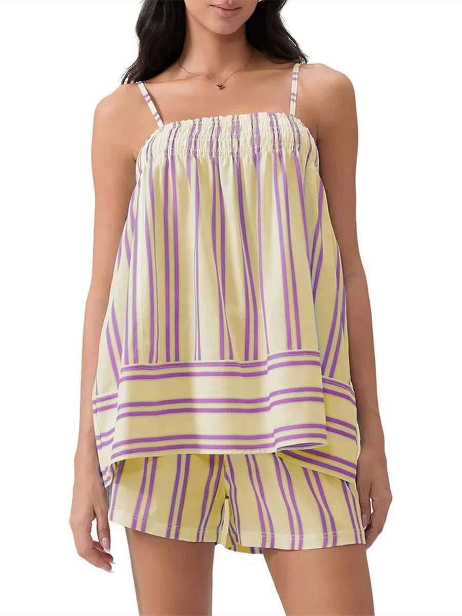 Women's Striped Tank Top and Shorts Two-Piece Set