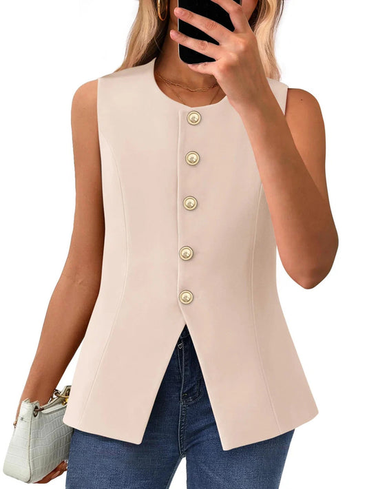 Women's Sleeveless Button-Down Blazer Vest