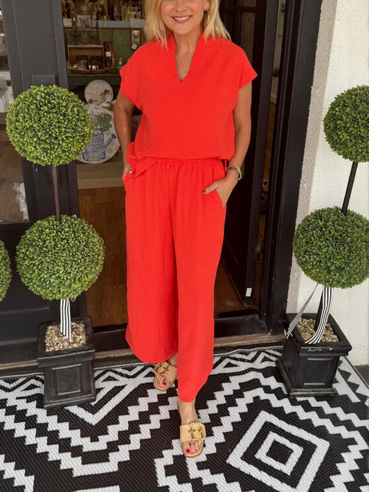 Women's Summer Casual Lightweight V-Neck Two piece Set