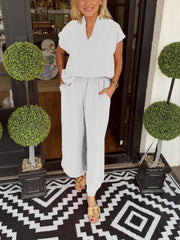Women's Summer Casual Lightweight V-Neck Two piece Set