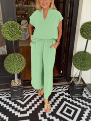 Women's Summer Casual Lightweight V-Neck Two piece Set