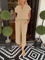 Women's Summer Casual Lightweight V-Neck Two piece Set