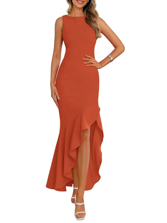 Women's Summer Ruffle Mermaid Cocktail Maxi Dress