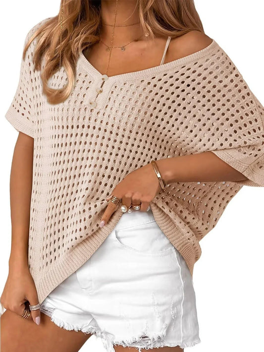 Women's Summer Hollow Out Crochet Knit Tops Beach Coverup