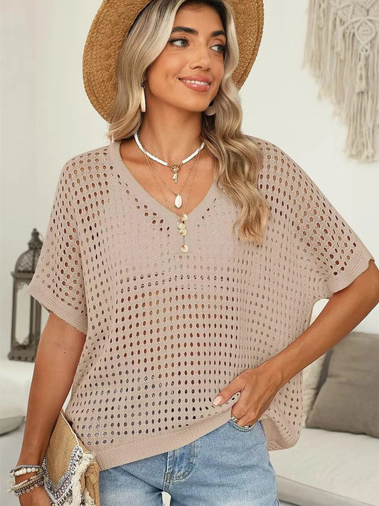 Women's Summer Hollow Out Crochet Knit Tops Beach Coverup