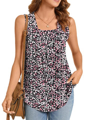 Summer Printed Pleated Sleeveless Tank Top for Women