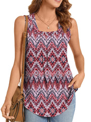 Summer Printed Pleated Sleeveless Tank Top for Women