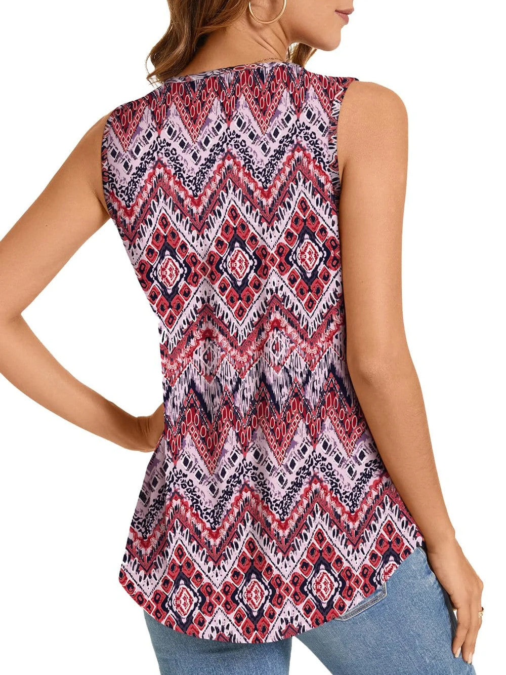 Summer Printed Pleated Sleeveless Tank Top for Women