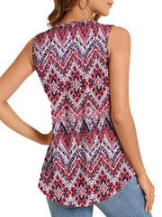 Summer Printed Pleated Sleeveless Tank Top for Women