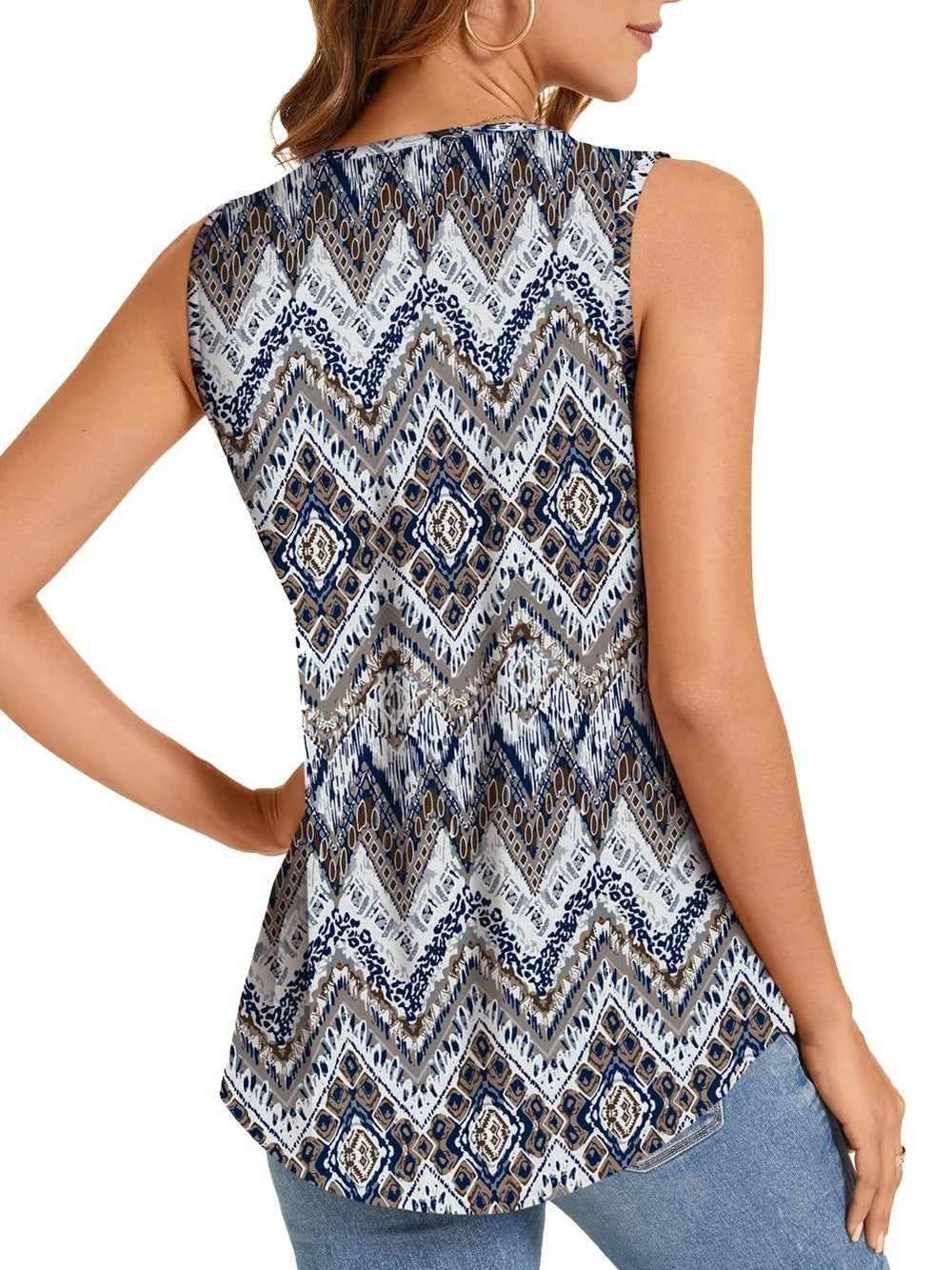 Summer Printed Pleated Sleeveless Tank Top for Women