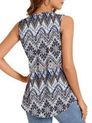 Summer Printed Pleated Sleeveless Tank Top for Women