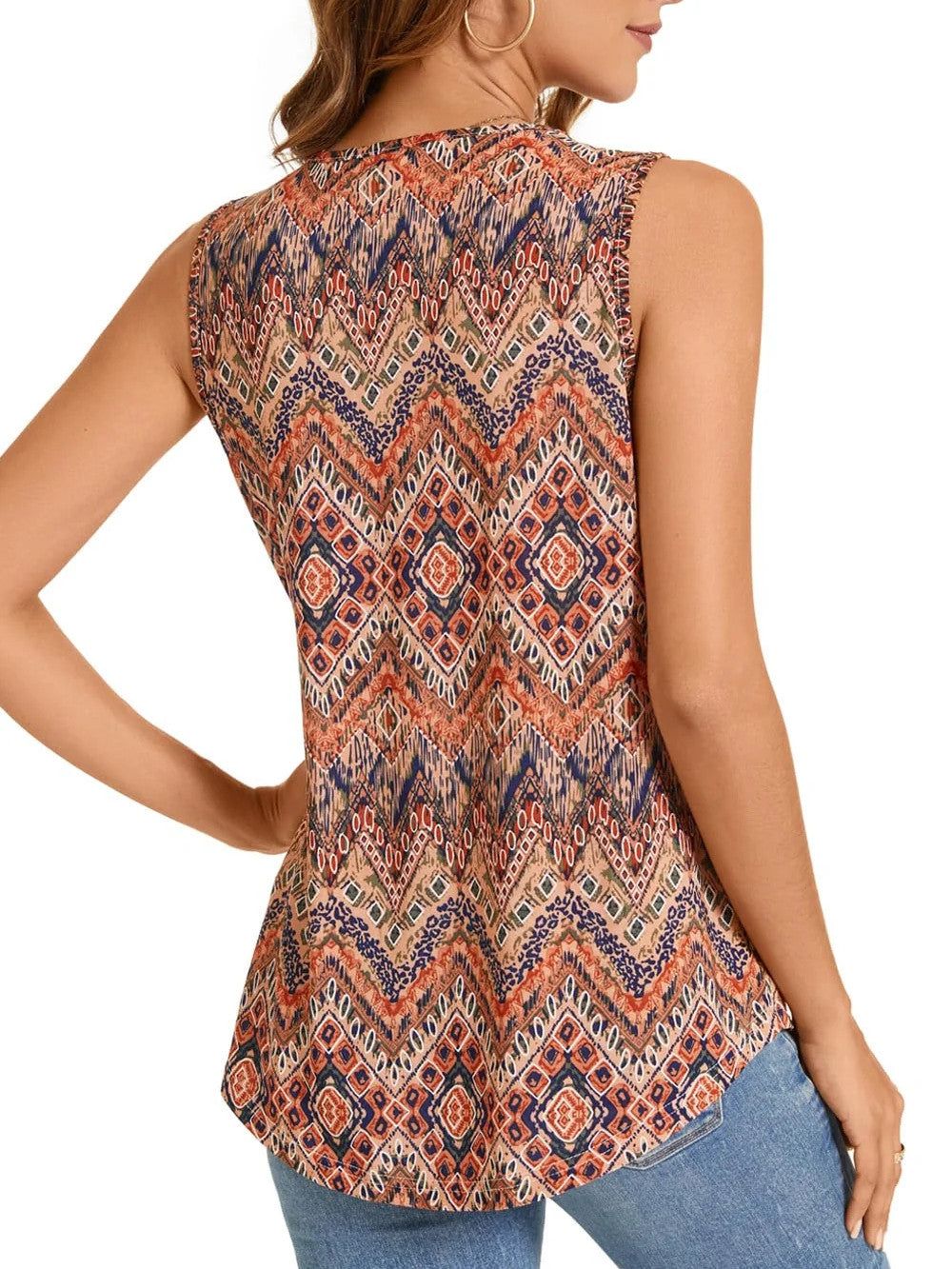 Summer Printed Pleated Sleeveless Tank Top for Women