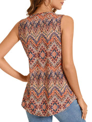 Summer Printed Pleated Sleeveless Tank Top for Women