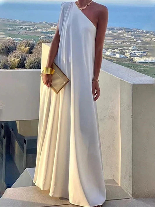 Women's Elegant Asymmetrical One Shoulder Maxi Dress