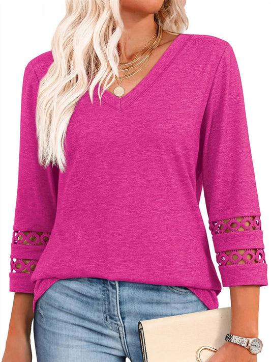 Women's 3/4 Length Sleeve Trendy V Neck T-Shirts