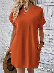 Women's Casual Short Sleeve T-Shirt Dress with Pockets