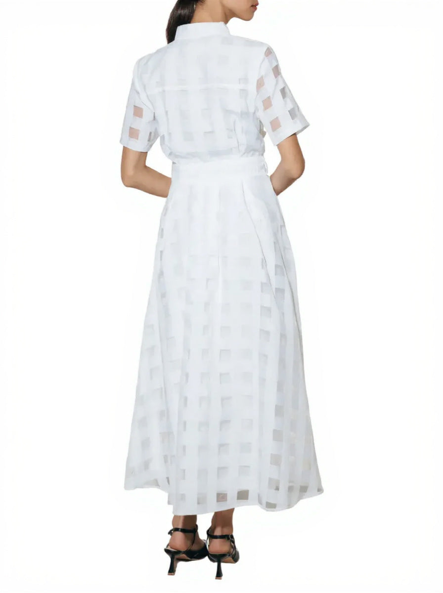 Women's Button Down Organza Maxi Shirt Dress