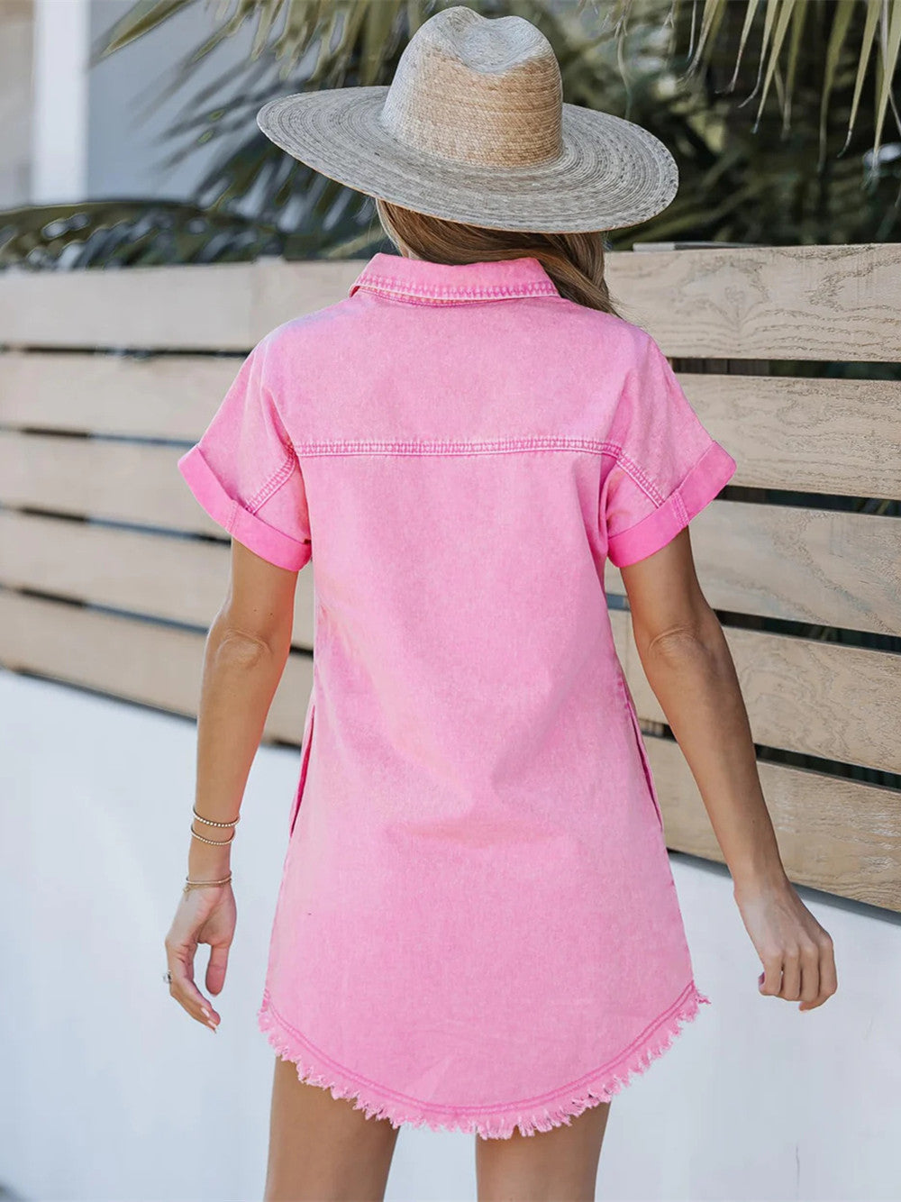 Women's Button Down Raw Edge Denim Shirt Dress