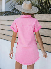 Women's Button Down Raw Edge Denim Shirt Dress