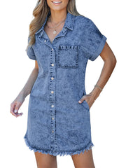 Women's Button Down Raw Edge Denim Shirt Dress