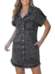 Women's Button Down Raw Edge Denim Shirt Dress