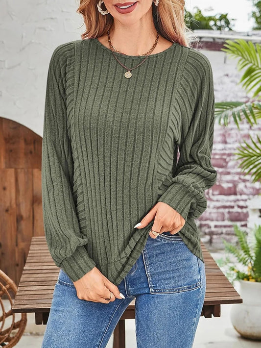 Women's Soft Ribbed Crewneck Long Sleeve Shirts Knit Tops