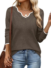 Women's Cozy Lightweight Scalloped V Neck Sweater