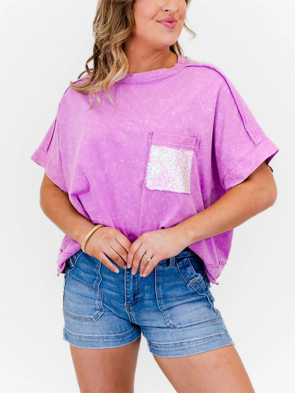 Women's Mineral Wash Sparkle Pocket Boxy T-shirts