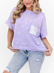 Women's Mineral Wash Sparkle Pocket Boxy T-shirts
