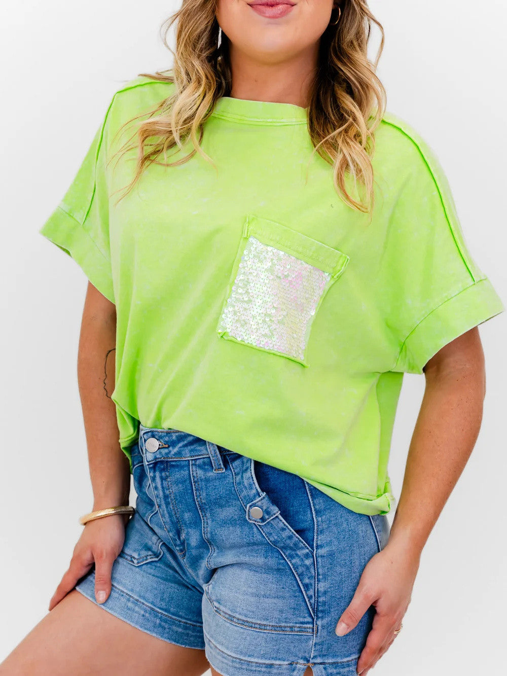 Women's Mineral Wash Sparkle Pocket Boxy T-shirts