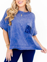 Women's Mineral Wash Sparkle Pocket Boxy T-shirts