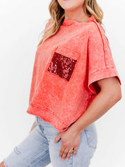 Women's Mineral Wash Sparkle Pocket Boxy T-shirts