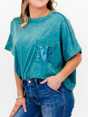 Women's Mineral Wash Sparkle Pocket Boxy T-shirts