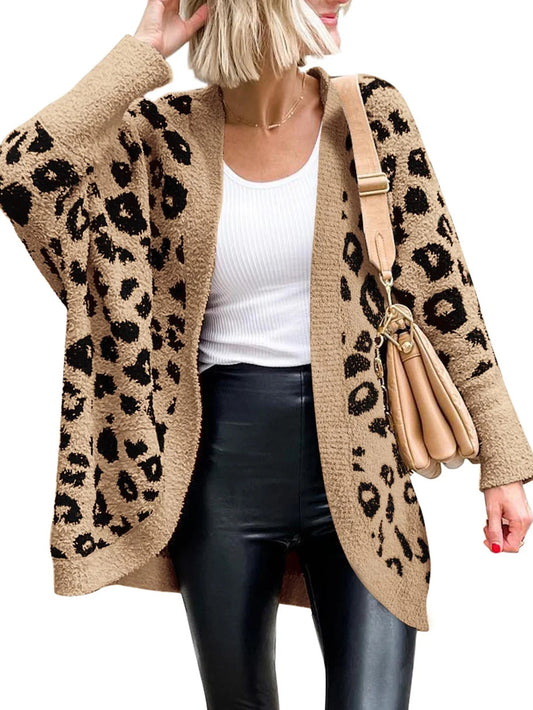 Women's Leopard Print Long Sleeve Cardigan Jacket