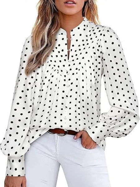 Women's Long Sleeve V Neck Half Button Down Business Blouses