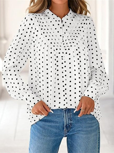 Women's Long Sleeve V Neck Half Button Down Business Blouses