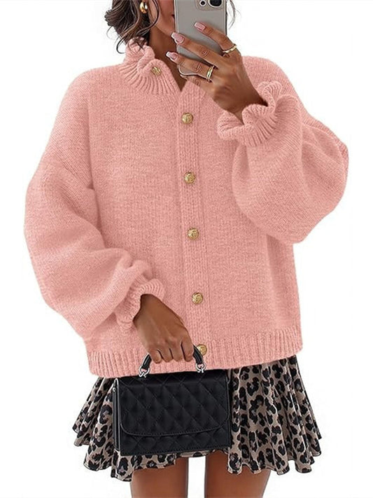 Women's Ruffled Neckline Button Up Cardigan